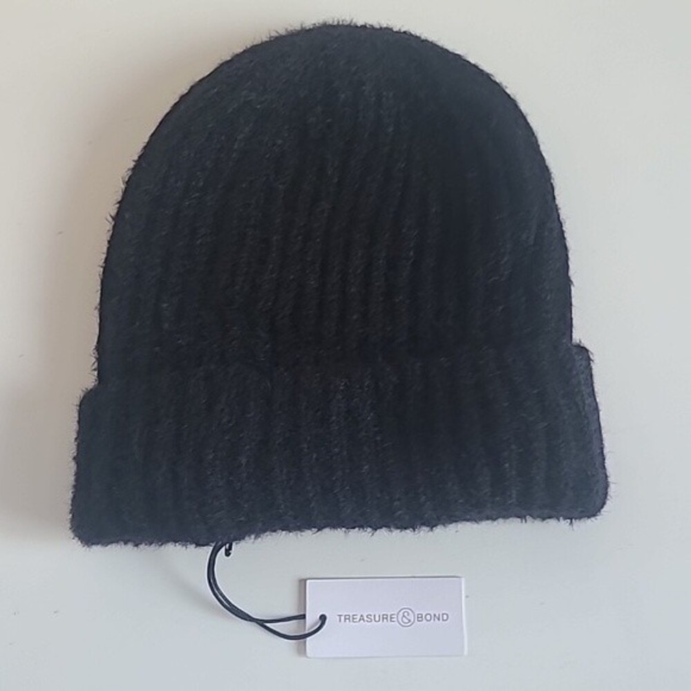 TREASURE & BOND Chunky Knit Ribbed Cuffed Beanie Black